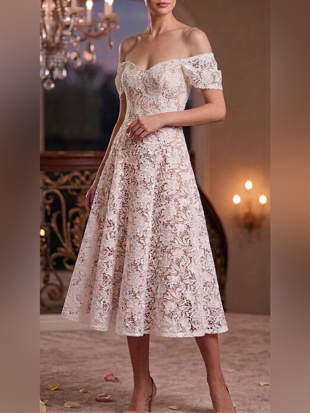 🌷 Fashion Nova White Lace Midi Dress #47
